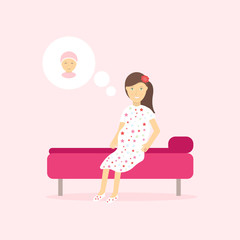 Happy young mother awaiting her baby. Vector Illustration