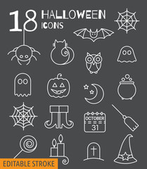 Halloween linear icons set with editable stroke