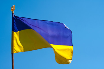 Developing Ukrainian flag on a clear blue sky fotne