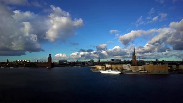 Time lapse of central Stockholm showing the City Hall and Riddarholmen