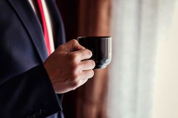 businessman drinking coffee, morning groom, Politician, man's style