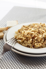 Fried cabbage with caraway and garlic on a plate