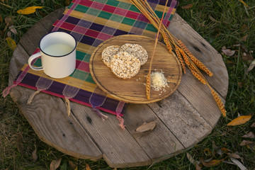 Rice biscuits with a cup of milk