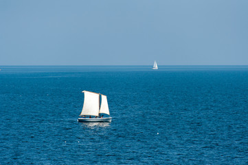 Fototapeta premium Sailboats sailing on the Black Sea in Varna Bulgaria