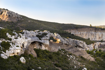 View of Cassis town, Cap Canaille rock and Mediterranean Sea fro