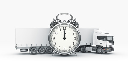 white truck with clock. 3D rendering