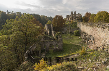 Divci Kamen ruin of castle in autumn