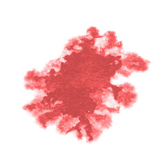 Blot made red wet watercolor on textured paper. Blur dripped paint