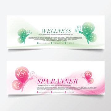 Butterfly Wellness Spa Yoga banner template flyer menu cover, vector illustration