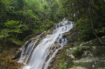 Fototapeta na wymiar beautiful in nature, amazing cascading tropical waterfall. 