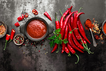 spicy chili sauce, ketchup - obrazy, fototapety, plakaty