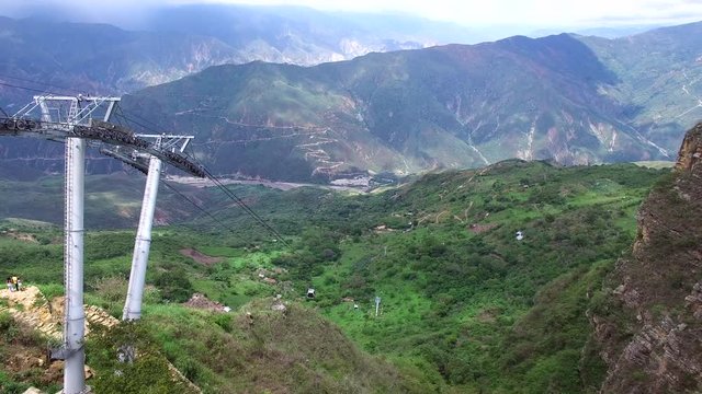 Aerial view of the aerial tram in Chicamocha Canyon in Santander, Colombia