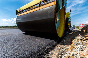 Road roller working on the construction site
