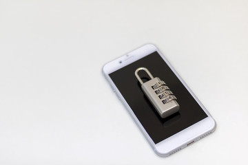 padlock on smart phone, data security concept