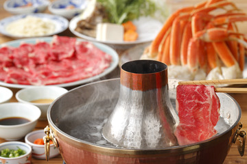 Hot pot of fresh beef and crab in Thai style
