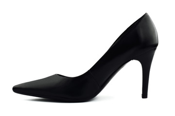 Black classic women's shoe with high heel isolated on white background