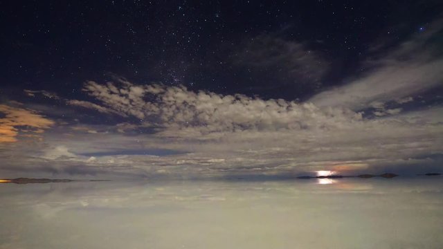 ウユニ塩湖の落日と雷