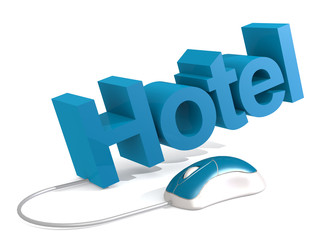 Hotel word with blue mouse