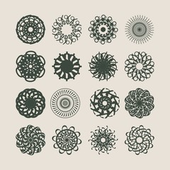 Decorative design elements set. Patterns with geometric ornaments. Vector circular arabic ornamental symbols