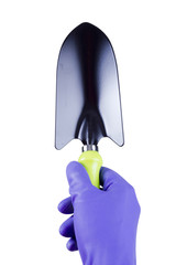 Hand in glove with garden tool