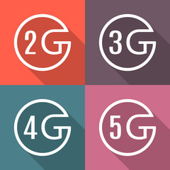 Icons of different generations mobile communication, vector illustration.