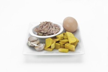 raw food fried pumpki on white background