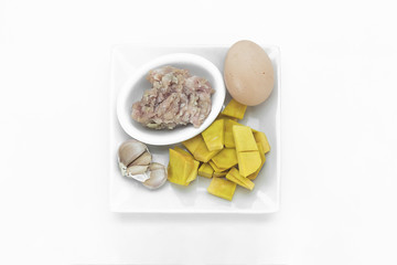raw food fried pumpki on white background