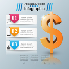 3D infographic design. Dollar icon.