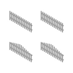 A set of isometric spans wooden fences, vector illustration.