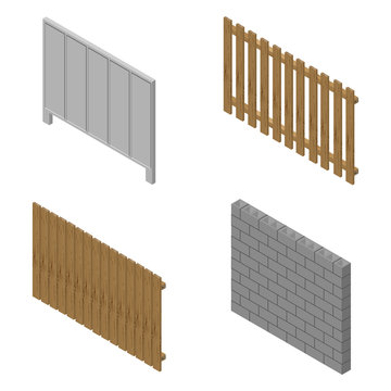 A Set Of Isometric Spans Fences, Vector Illustration.