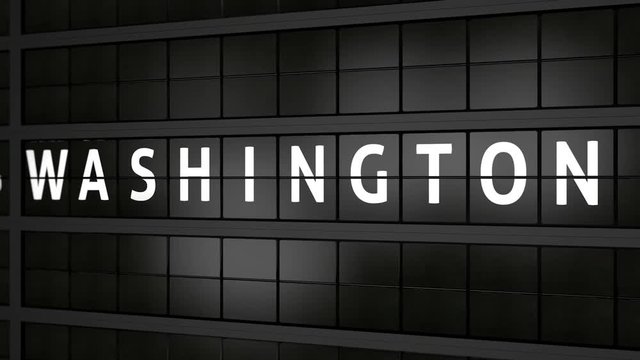 flight information board animation with the city name Washington