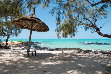 Relaxing at dream white beach on Mauritius