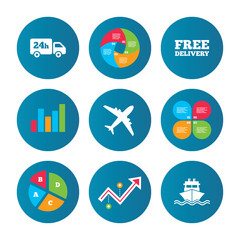 Cargo truck, shipping. Free delivery service.