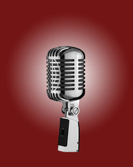 Retro Microphone on red background with spot light