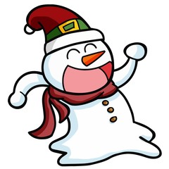 Happy & funny snowman running for winter