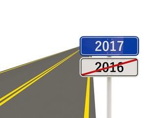 2017 New year on road sign.