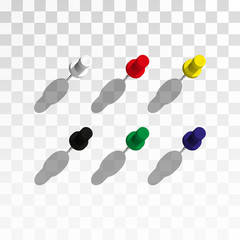 Thumbtacks illustration. Set of push pins in different colors.