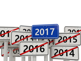 Fototapeta premium 2017 New year on road sign.