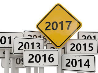 2017 New year on road sign.