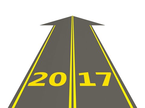 2017 New year on road sign.