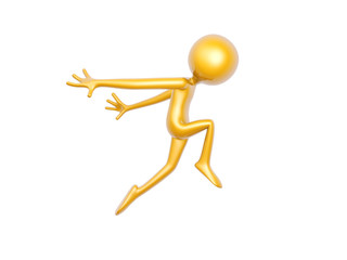 golden guy dance jump isolated on white background 3d illustration