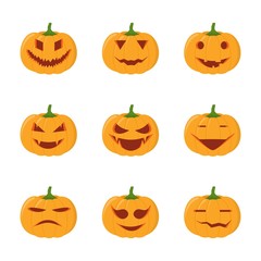Set of halloween pumpkins heads isolated on white background.
