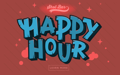 Happy Hour Web Banner, Header, Cover. Artistic Comic Lettering 