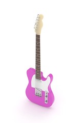 Naklejka premium Isolated purple electric guitar on white background. Musical instrument for rock, blues, metal songs. 3D rendering.