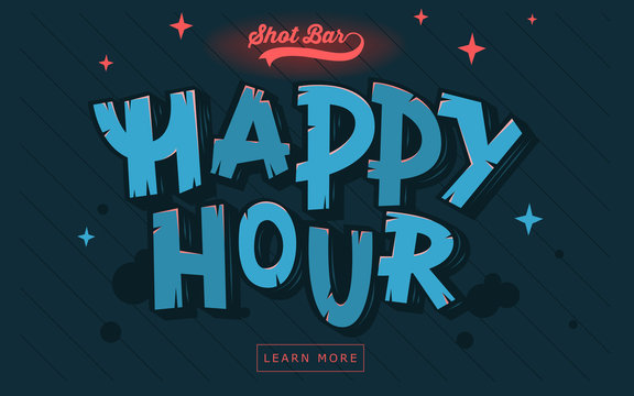 Happy Hour  Web Banner, Header, Cover. Artistic Comic Lettering 