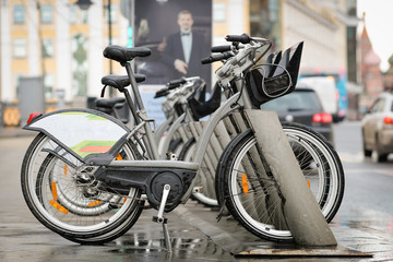 Moscow, Russia - October, 25, 2016: Bicycle parking in Moscow, Russia