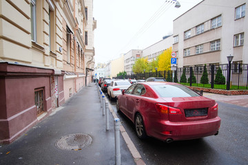 Moscow, Russia - October, 7, 2016: cars on a parking in a center of Moscow, Russia