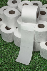 White toilet paper on green grass