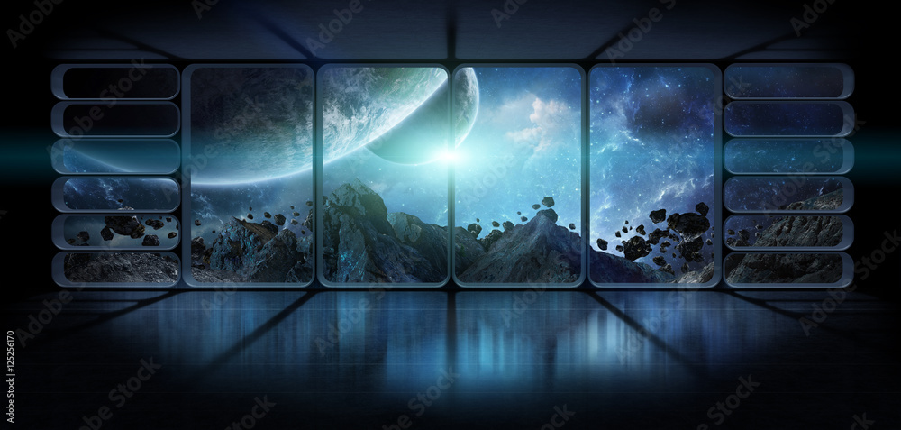 Aufkleber View planets from a huge spaceship window 3D rendering elements