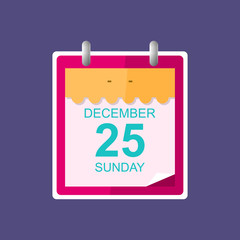 Calendar Leaf Isolated on Purple Background, Merry Christmas, December 25, Vector Illustration